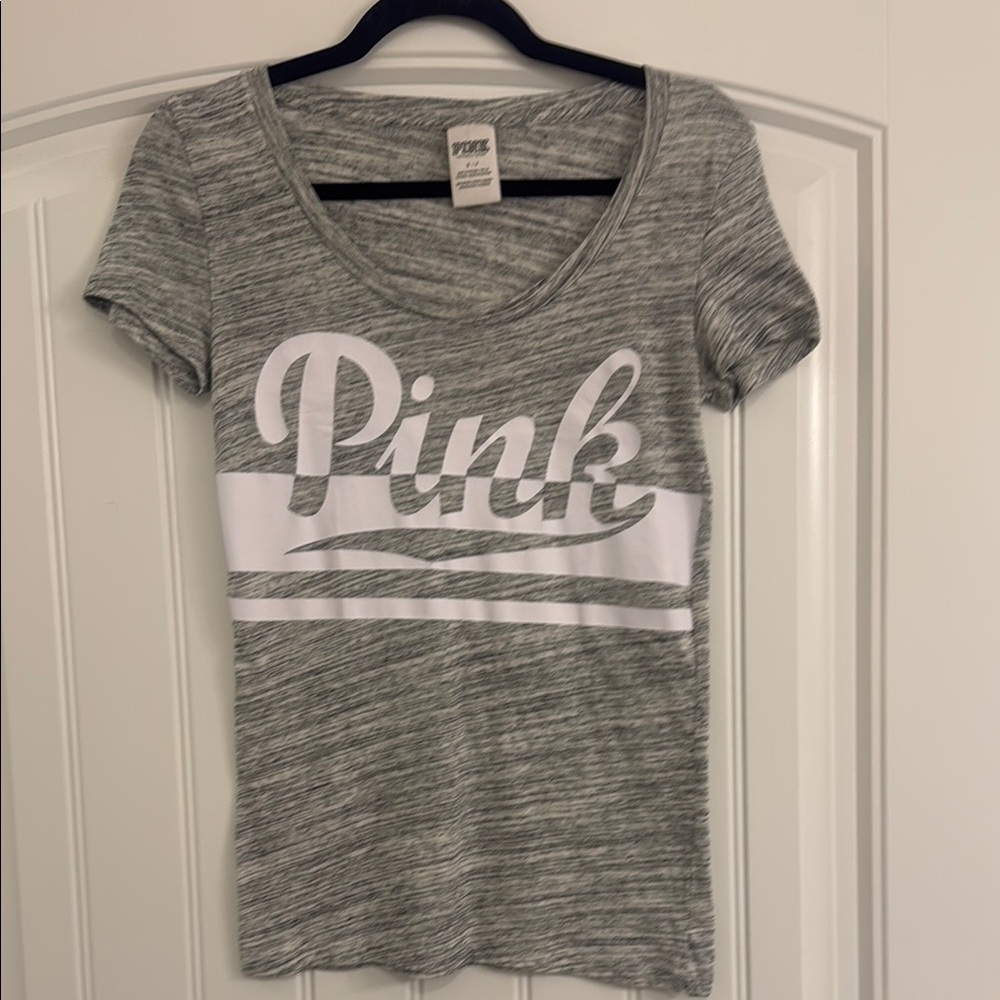 PINK Victoria's Secret Gray Fitted Tee with Short Sleeves
